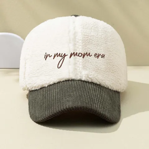 Unisex Corduroy Lambswool Baseball Cap Letter Embroidery Adjustable Colorblock Casual Sun Protection Dad Hat