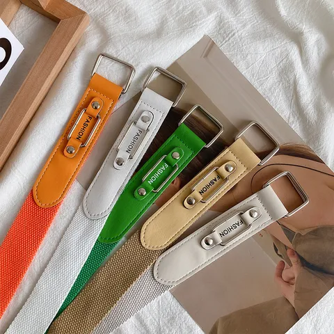 Women Canvas Belt Retro Casual Fashion Punch Free Adjustable Metal Buckle Belt For Jeans Pants Everyday Wear Accessory