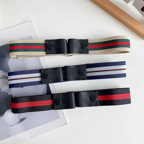 Unisex Casual Canvas Elastic Belt Punch-Free Invisible Waist Tightening Artifact Adjustable Striped Fashion Waistband