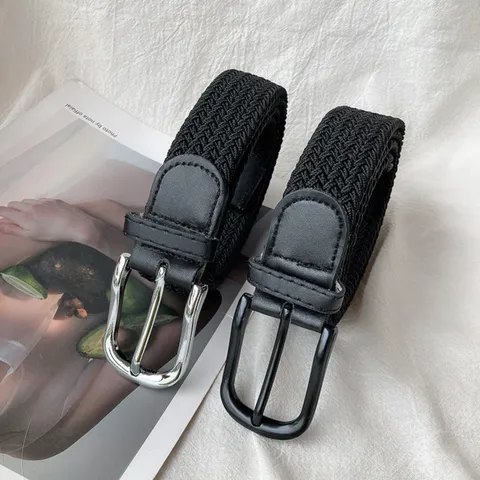 Japanese Minimalist Casual Braided Belt Unisex Solid Color Nylon Elastic Waist Belt With Metal Pin Buckle Daily Wear