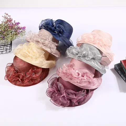 Women Summer Organza Sun Hat Korean Style Ruffle Wide Brim Beach Hat UV Protection Casual Sunshade Hat Female