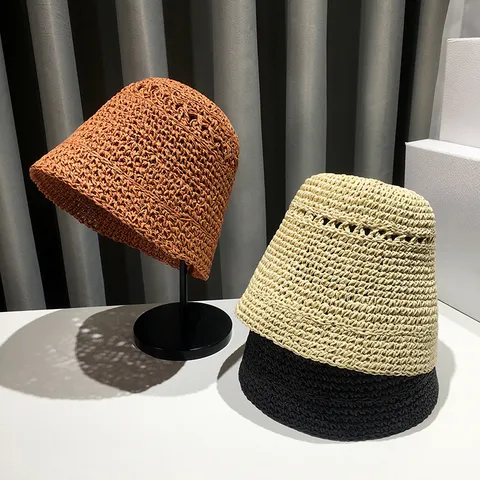 Women's Summer Straw Bucket Hat Japanese Vintage Casual Sun Protection Woven Fisherman Hat Beach Vacation Hat