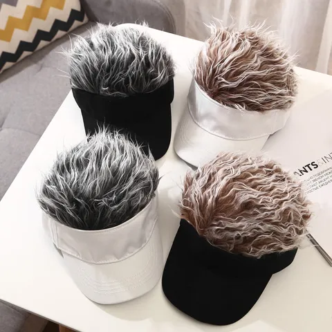 Grappige Nep Haar Honkbalpet Unisex Novelty Kort Haar Zonnevizier Hoed Verstelbare Buiten Streetwear Pet Voor Mannen Vrouwen