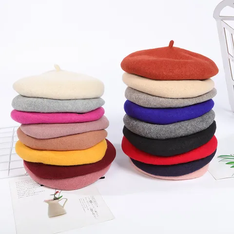 Women Winter Wool Blend Beret Hat Solid Color Casual British Style Painter Hat Warm Fashion Vintage Headwear