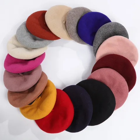Women Winter Wool Blend Beret Hat Solid Color Casual British Style Painter Hat Warm Fashion Vintage Headwear