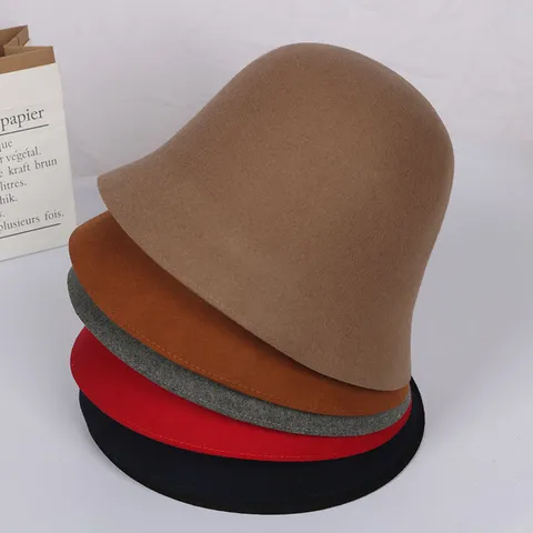 Dames Winter Warme Wollen Vissershoed Mode Effen Kleur Casual Veelzijdige Visserspet Retro Koepel Becken Muts