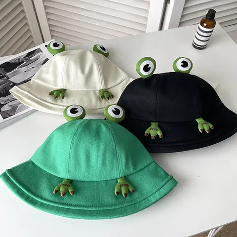 Women Cute Frog Fisherman Hat Cotton Sun Protection Bucket Hat Japanese Style Casual Cute Basin Cap Spring Summer Outdoor