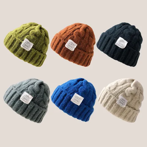 Winter Warm Knit Beanie Hat For Women Men Thickened Slouchy Cold Weather Skull Cap Solid Color Acrylic Ski Cap