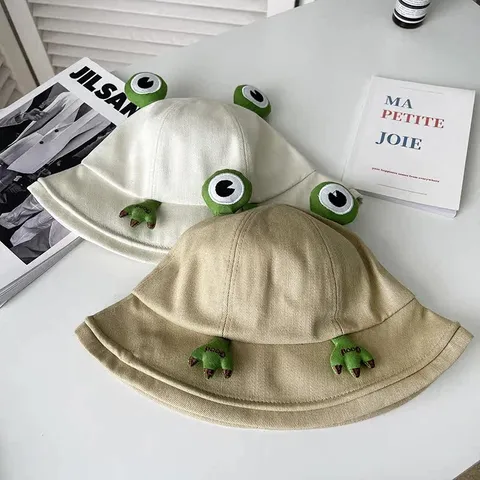 Women Cute Frog Fisherman Hat Cotton Sun Protection Bucket Hat Japanese Style Casual Cute Basin Cap Spring Summer Outdoor
