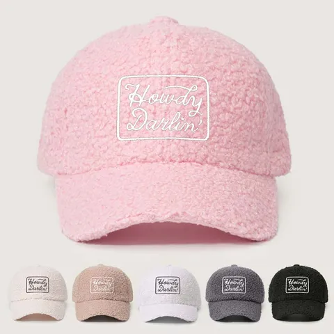 Casquette de Baseball Décontractée en Polyester Peluche Velours Teddy Motif Lettre Bord Incurvé Réglable Pour Plein Air Décontracté Unisexe Quotidien