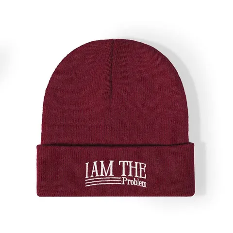 Casual Acryl Gebreide Slogan Muts Winter Warme Winddichte Ronde Bovenkant Randloze Omslag Muts Voor Heren Vrouwen