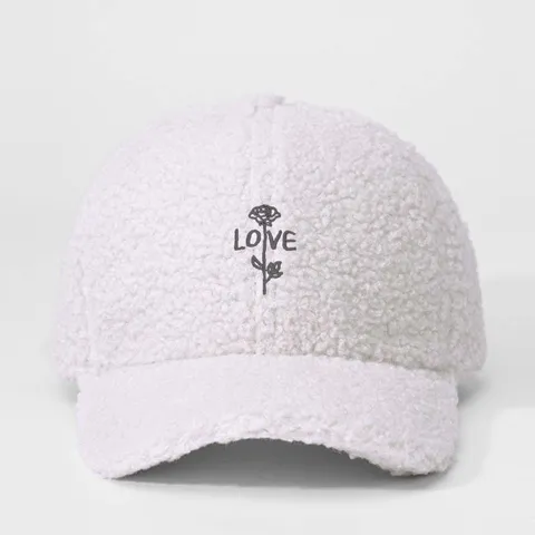 Faux Lamb Wool Baseball Cap Embroidered Rose Love Letter Curved Brim Adjustable Sun Protection Outdoor Cap For Unisex Sport Casual Hat