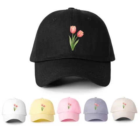 Polyester Tulp Bedrukt Honkbalpet Voor Dames Heren Gebogen Rand Zonnescherming Outdoor Verstelbaar Casual Mode Pet