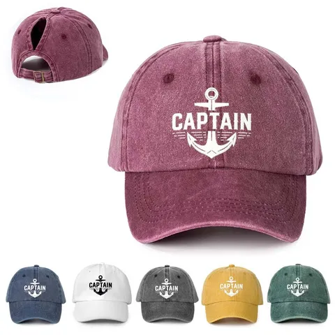 Καπέλο Μπέιζμπολ για Αλογοουρά Captain Άγκυρα Τυπωτό Ρυθμιζόμενο Ξεβαμμένο Πολυεστέρα Υπαίθριο Καπέλο Ήλιου