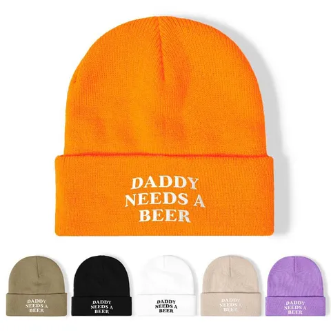 Daddy Needs A Beer Letter Geborduurde Muts Warme Winter Acryl Gebreide Skull Cap Voor Heren Dames Casual Outdoor