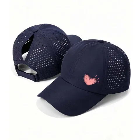 Unisex Polyester Schnell Trocknend Pferdeschwanz Baseballkappe Atmungsaktiv Outdoor Sonnenschutz Verstellbarer Hut Gebogene Krempe Sportmütze Mit Herzdruck Buchstabenstickerei