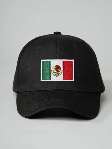 Mexico Flag Embroidered Baseball Cap Structured Polyester Curved Brim Sun Hat For Outdoor Sports Men Women Adjustable Fashion Trucker Hat Black