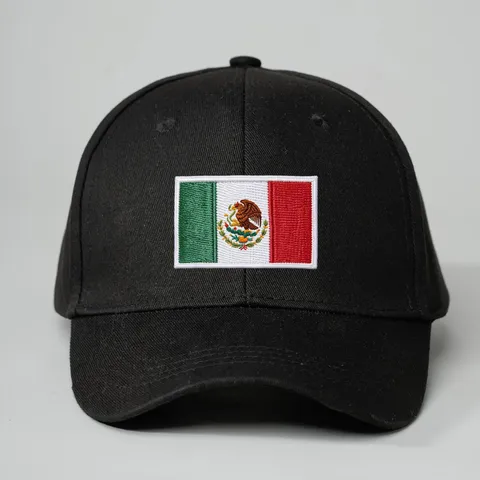 Mexico Flag Embroidered Baseball Cap Structured Polyester Curved Brim Sun Hat For Outdoor Sports Men Women Adjustable Fashion Trucker Hat Black