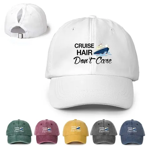 Casquette de Baseball Queue de Cheval Femme Cruise Hair Don't Care Imprimé Délavé Polyester Chapeau de Soleil Pour Voyage Extérieur Plage Réglable