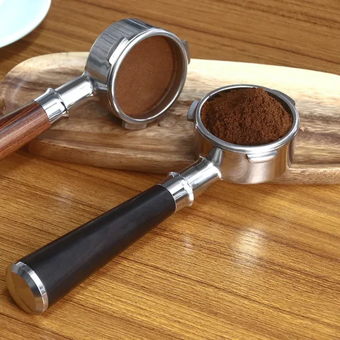 Stainless Steel Espresso Coffee Machine Bottomless Portafilter Solid Wood Handle Replacement Accessory