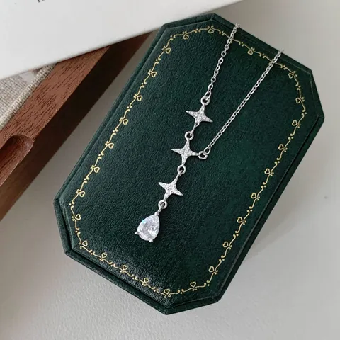Halskette Im Japanischen Stil Retro Eingelegt Strass Wassertropfen Für Damen Stapelbar Schimmernde Gypsophila Stern Pentagramm Kette Choker Anhänger Täglicher Schmuck