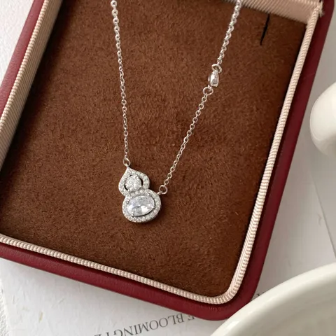 Retro Luxury 925 Sterling Silver Zirconia Inlaid Gourd Pendant Necklace For Women Platinum Color Electroplated Elegant Fine Chain Necklaces Jewelry Gift