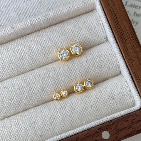 Luxe 925 Sterling Zilver Rond Bubbel Oorknopjes Elegant Strass Micro Ingelegde Cirkel Minimalistische Sieraden Voor Vrouwen Meisjes Pendelen Dagelijks Cadeau