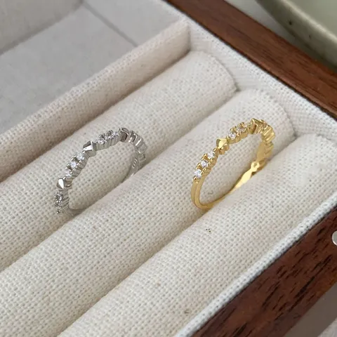 925 Sterling Zilveren Hart Ring Voor Vrouwen Sierlijk Strass Ingelegde Goud Zilver Verguld Vintage Stijl Sieraden Vingerring Cadeau