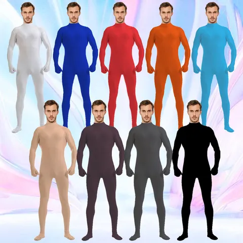 Solid Color Zentai Suit Halloween Bodysuit Polyester Stretch Jumpsuit For Men Women Unisex Cosplay Stage Party Wear Top And Bottom