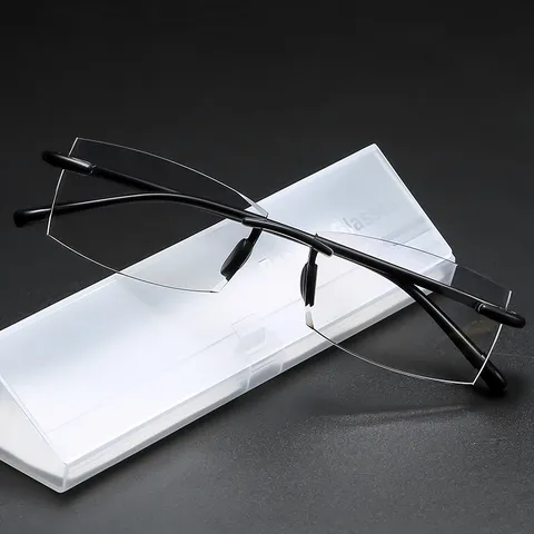 Retro TR90 Randlose Lesebrille Blaulichtfilter Quadratisch Leichtgewichtig Vergrößerungsbrille Für Damen Herren Mit Etui