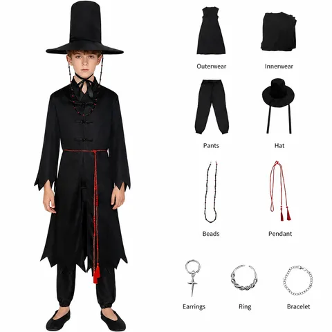 Παιδική Ενηλικιωμένη Στολή Cosplay Κυνηγός Δαιμόνων Θεματικό Πάρτι Παράσταση Σκηνής Κορυφαία Παντελόνια Καπέλο Σετ