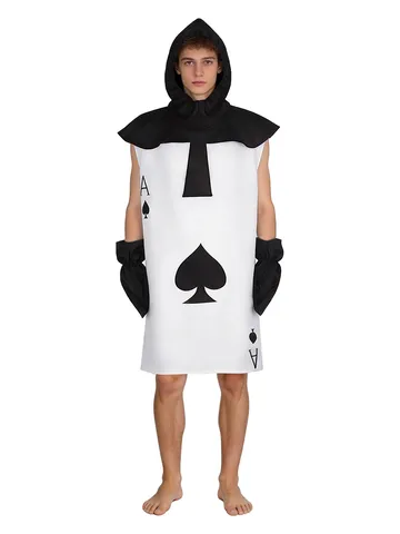 Unisex Adult Playing Card Costume Spades Card Cosplay Outfit With Hooded Top And Gloves