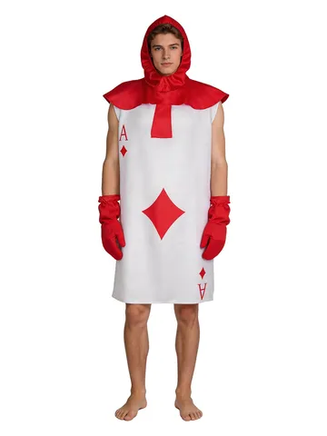 Unisex Adult Playing Card Costume Spades Card Cosplay Outfit With Hooded Top And Gloves