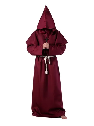 Medieval Monk Robe Cosplay Costume Friar Hooded Cloak Halloween Stage Performance Outfit Adult