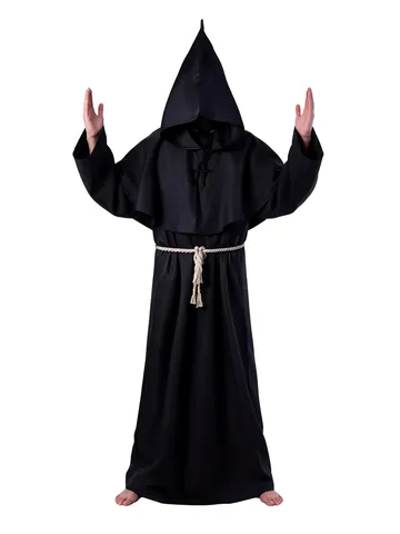 Medieval Monk Robe Cosplay Costume Friar Hooded Cloak Halloween Stage Performance Outfit Adult