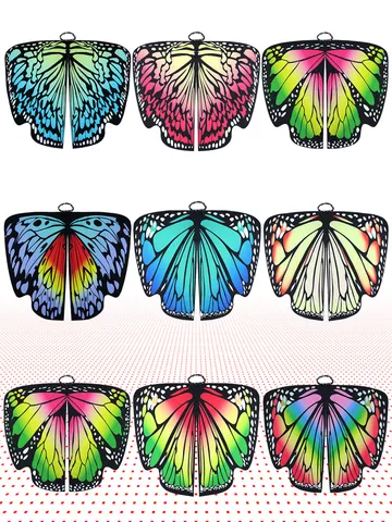 Halloween Butterfly Cape Cloak Women Kids Cosplay Costume Gradient Butterfly Wings Party Performance Outfit