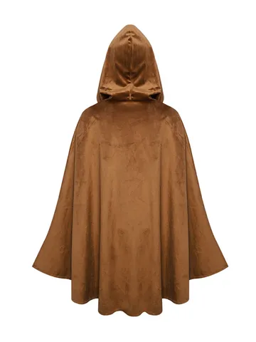 Medieval Vintage Hooded Cape Cloak Suede Renaissance Cosplay Costume Halloween Party Outerwear For Men Women