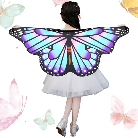 Kids Butterfly Cape Halloween Printed Cloak Costume Fairy Wings Shawl Girls Dress Up Festival Party Apparel