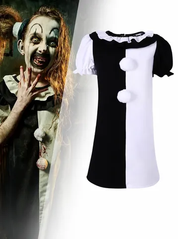Kids Horror Clown Cosplay Costume Black And White Bodysuit Halloween Party Stage Performance Polyester Outfit