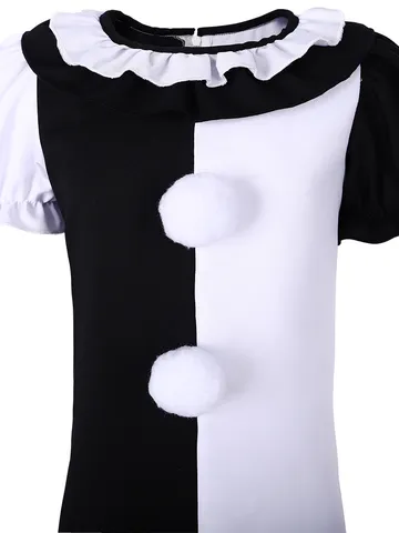 Kids Horror Clown Cosplay Costume Black And White Bodysuit Halloween Party Stage Performance Polyester Outfit