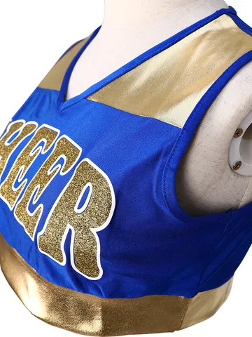 Women Cheerleading Uniform Crop Top And Pleated Skirt Set V-Neck Sleeveless Performance Dance Outfit Rhinestone Letter
