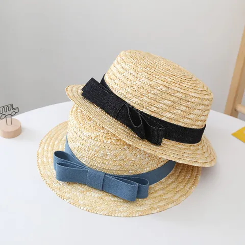 Kids Summer Straw Hat Wide Brim Sun Hat Bowknot Beach Cap For Girls Children Outdoor Beach Sun Protection Hat