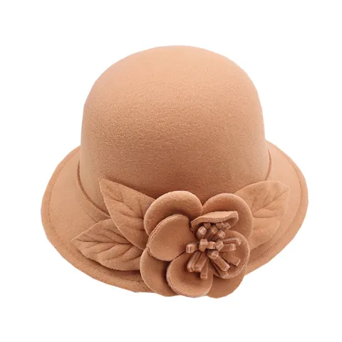 Dames Winter Wol Fedora Hoed Britse Vintage Bucket Hat Elegante Florale Vilt Cap Dames Warme Mode Accessoires