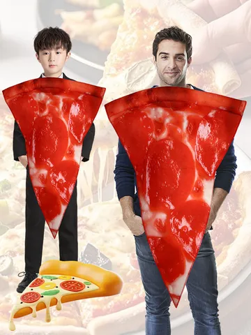 Funny Pizza Cosplay Costume Novelty Food Roleplay Outfit Halloween Party Performance Apparel For Family