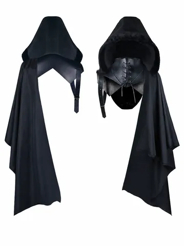 Medieval Hooded Cloak Cape Grim Reaper Wizard Robe Halloween Cosplay Costume Party Black One Size Adult