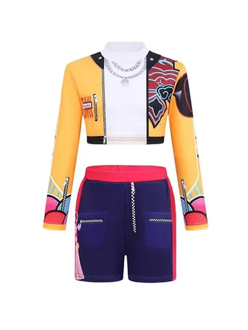 Kids K-POP Cosplay Stage Performance Outfit Set Long Sleeve Top And Bottom Halloween Party Costume
