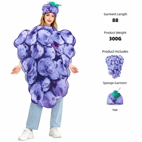 Halloween Grape Costume Adult Unisex Funny Fruit Cosplay Outfit With Hat Party Stage Performance Dress Up