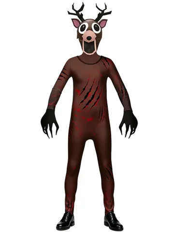 Kids Adults Horror Deer Monster Cosplay Costume Bodysuit With Mask Gloves Halloween Party Dress Up Apparel Outfit
