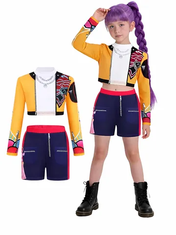 Kids K-POP Cosplay Stage Performance Outfit Set Long Sleeve Top And Bottom Halloween Party Costume