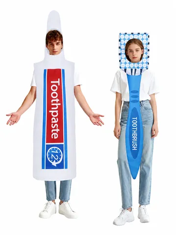 Halloween Funny Toothpaste And Toothbrush Couple Cosplay Costume Novelty Food Outfit Stage Performance Dress Unisex